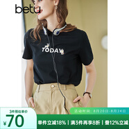 betu百圖女裝春裝新款寬松韓版卡通印花短袖T恤ins潮JD2102T08 黑色 XS