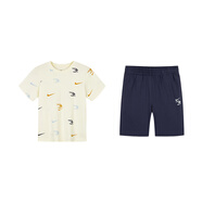 耐克（NIKE）【套裝】3brand童裝男童T恤短袖短褲夏季兒童運(yùn)動上衣五分褲 毛呢藍(lán) 110 _56 【建議身高104-110cm】