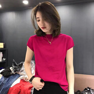 AJLAJK短袖t恤女夏季2025糖果色冰絲針織衫薄款寬松打底無袖體恤上衣潮 淺玫紅色 S 建議80-90斤