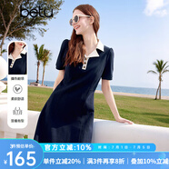 百圖betu女裝2025夏季新款連衣裙撞色翻領(lǐng)顯瘦有型棉感裙子女2504T88 深寶蘭 L