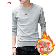 毛衣男加絨加厚秋季薄款針織衫男款潮流修身圓領(lǐng)套頭毛衫個(gè)性貼皮設計 淺灰加絨1588 L