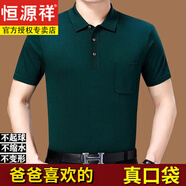 恒源祥短袖T恤男純色POLO領(lǐng)夏季清爽冰絲爸爸裝大碼半袖中老年體恤衫 3075墨綠 真口袋 XL 175(140-160斤)