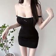 三棲虎嫵媚戰袍吊帶裙連衣裙韓國春夏新款氣質(zhì)小香風(fēng)蕾絲邊顯身材包臀短 黑色 均碼  彈力均碼（建議75-120斤）