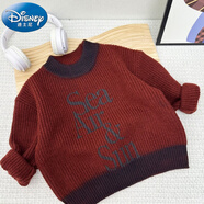 迪士尼潮牌男童紅色毛衣覆古炸街2024新款兒童秋冬針織衫加厚男孩羊毛衫 紅色 90 cm