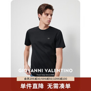 卓凡尼·華倫天奴（GIOVANNI VALENTINO）含桑蠶絲圓領短袖T恤男裝純色夏裝體恤衫 純黑色 M 