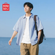 名創(chuàng)優(yōu)品（MINISO）冰絲短袖襯衫男夏季淺藍色半袖少年感百搭休閑薄款古巴領襯衣外套 【冰絲涼感】淺藍(空白) L /175(體重120-140斤)