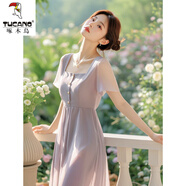 啄木鳥(niǎo)夏季清新法式氣質(zhì)紫色輕奢高級(jí)感連衣裙女新款獨(dú)特別致簡(jiǎn)約裙子 紫色 M