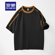 羅蒙（ROMON）夏季新款T恤男黑色條紋插肩袖體恤衫潮流重磅寬松大碼短袖上衣男 黑色 條紋杠YD5801 XL 建議體重145-160斤穿