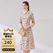 經(jīng)典故事（JANE STORY）經(jīng)典故事襯衫式長(zhǎng)袖秋季女2024年新款連衣裙設(shè)計(jì)感氣質(zhì)顯瘦雪紡裙 杏咖花 L