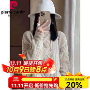 皮爾卡丹（pierre cardin）韓國(guó)重工立體鉤花純色針織衫女秋冬加厚寬松圓領(lǐng)毛衣打底衫 米白色 M
