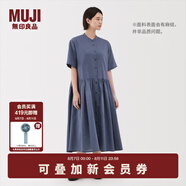 無印良品（MUJI）女式 漢麻 棉 短袖連衣裙 女裝裙子25年夏季寬松透氣長裙BC2MJC5S 煙熏藍色 M （160/84A）