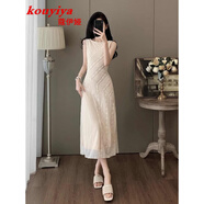 蔻伊婭（Kouyiya）品牌女裝新品顯瘦連衣裙女2025新款氣質(zhì)名媛無袖背心長裙子夏天 淺杏色 L