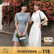 森馬（Semir）連衣裙女翻領(lǐng)長裙文藝溫柔系夏季收腰百褶襯衫裙109324114009