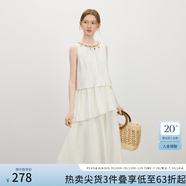 范思藍(lán)恩度假風(fēng)重工領(lǐng)口無袖掛脖連衣裙2025夏新款不規(guī)則裙擺2469 米色 S
