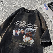 閃爆量大優(yōu)供視頻g重磅美式炒雪花水洗做舊短袖恤 黑色 M