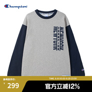 Champion拼色長袖T恤 淺灰色 L