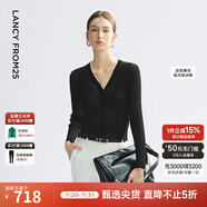 朗姿V領(lǐng)開襟百搭針織開衫肌理亞麻針織衫外搭薄款2025年夏季新款 夜幕黑色 M