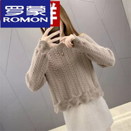 羅蒙（ROMON）羊絨衫女秋裝新款韓版寬松套頭圓領(lǐng)麻花打底衫百搭短款羊毛毛衣女 卡其 L