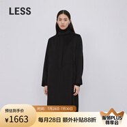 LESS春絲羊毛薄呢風衣式正肩小立領(lǐng)通勤收腰長款連衣裙2O1G14040 001/本黑 M