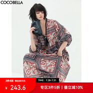 COCOBELLA波普印花異域風連衣裙秋流蘇毛邊V領度假長裙FR930 波普 L