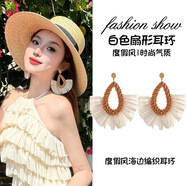 清晨的星星波西米亞度假風(fēng)夸張幾何藤編耳釘女木質(zhì)拼接耳環(huán)耳飾耳墜耳鉤耳圈 藤編菊花耳釘一對