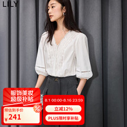 LILY夏新款女裝舒適全棉氣質溫柔浪漫都市通勤套頭雪紡衫襯衫 601白色 M