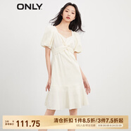ONLY溫柔時尚高腰v領(lǐng)泡泡袖短款連衣裙女|123107092 A07 珍珠SEEDPEARL XS (155) 76A