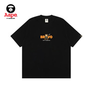 Aape旗艦店男裝春夏猿人軍團刺繡休閑潮流短袖T恤1618XXO BKX/黑色 均碼 XL