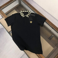 吉普鳥（Jeepbird）歐美潮牌美杜莎刺繡翻領(lǐng)短袖T恤男女同款純棉寬松半袖polo衫上衣 黑色 M 90-120斤