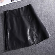 凱姿兔高腰包臀皮裙女秋冬短裙PU半身冬裙A字新款 黑色 S /2680-95斤