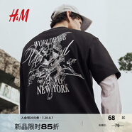 H&M【United】HM男裝女裝樂隊T恤夏季字母印花寬松美式短袖0967955 黑色/United XL 180/116