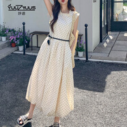 妤遇（YUUZYUUS）品牌女裝波點連衣裙女2025夏季新款法式復古顯瘦甜美木耳邊長裙 白色 M