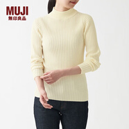 無印良品 MUJI 女式 寬羅紋 可水洗 半高領(lǐng)毛衣長(zhǎng)袖針織衫 BAA02A1A 米白色 S