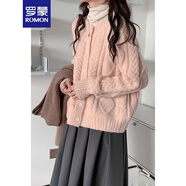 羅蒙（ROMON）秋冬軟糯粉色毛衣外套開衫女2025新款寬松慵懶風(fēng)麻花針織上衣外穿 粉色 均碼 -85-130斤