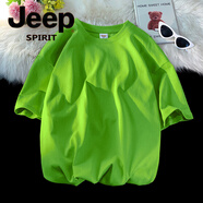 吉普（JEEP）美式潮牌重磅短袖t恤男女夏季純色寬松大碼半袖oversize男生上衣 熒光綠 升級(jí)版 5XL 210-230斤