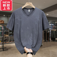 PLAYYOUNG國際品牌男裝350斤夏季新款冰絲透氣短袖T恤男寬松速干半袖加肥加 【大龍灰色】-V領(lǐng)8001L 5XL -建議180-200斤