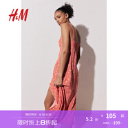 H&M女裝背心吊帶連衣裙秋季透氣修身抽繩設計中長(cháng)A字連身裙1224678 橙色/圖案 XL 170/116