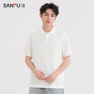 三福（SANFU）2025夏季男士涼感短袖t恤POLO衫字母翻領(lǐng)半袖上衣 精白 M