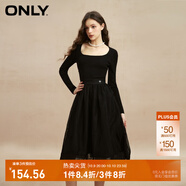 ONLY時(shí)尚復(fù)古U領(lǐng)高腰長(zhǎng)袖中長(zhǎng)款連衣裙女|123107041 E39 黑美人 M (165) 84A