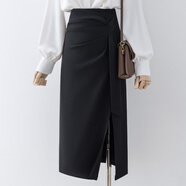 花花公子（PLAYBOY）黑色西裝半身裙女秋2025年新款高腰包臀裙秋冬中長(cháng)款小個(gè)子半裙 黑色 S