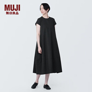 無(wú)印良品（MUJI）女式 易干彈力泡泡紗 法國(guó)袖連衣裙 女裝裙子夏季 BC2JQA4S 黑色 L (165/88A)