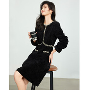 尚靜小香風(fēng)花邊減齡小黑裙冬時(shí)尚圓領(lǐng)加厚款連衣裙
