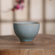 汝窯汝瓷冰片釉女精致聞香杯高端個人杯品茗杯功夫陶瓷茶杯主人杯 冰片釉雞心杯（一只杯）