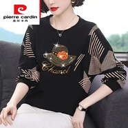 皮爾卡丹（pierre cardin）品牌【撿漏】中年長(zhǎng)袖T恤女22年新款冬季裝寬松女裝蝙蝠衫遮肚子 黑色【款】 3XL 135-150斤