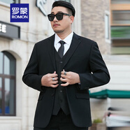 羅蒙（ROMON）大碼西裝男士套裝加肥加大胖子商務(wù)正裝彈力男西服外套寬松職業(yè)裝 純黑色外套+襯衣+領(lǐng)帶 180/XL(150-160斤)優(yōu)
