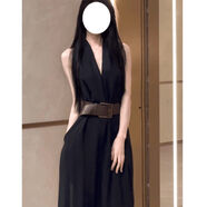 佳昭兩件套女款2025年最新款裙子黑色V領(lǐng)掛脖無(wú)袖連衣裙法式欲高級感 黑色+腰帶 S