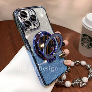 丁域適用蘋(píng)果17promax手機殼超薄硅膠鏡頭全包iPhone16pro帶鏡子pro支架女生15帶掛繩手鏈防摔磁吸外殼 【遠峰藍】鏡子支架+手鏈 丁域出品 蘋(píng)果 16 Pro Max 送鋼化膜