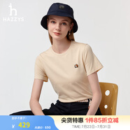 哈吉斯（HAZZYS）男女裝 夏季【PHIZ系列】情侶款復(fù)古繡花寬松圓領(lǐng)T恤 米色BI -女 L (165/88A 40) 女