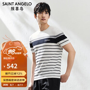 報(bào)喜鳥(niǎo)（SAINT ANGELO）輕柔紗圓領(lǐng)短袖T恤男士時(shí)尚休閑直筒上衣EST241903U白46