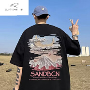 L利郎旗下【品牌斷碼清倉(cāng)】VANC夏季新款短袖寬松T恤男士潮牌休閑 t617后月山-黑色 M